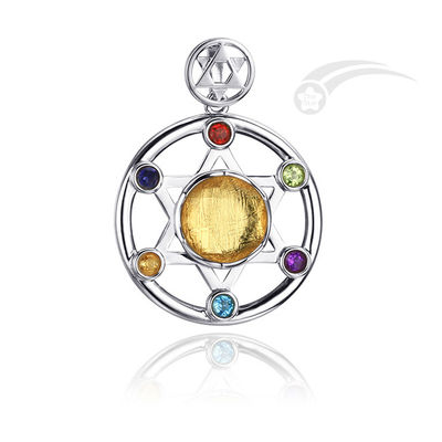 Ο τροχός της ζωής μετεωρίτης 925 Sterling Silver Pendant W/ Fancy Cubic Zirconia